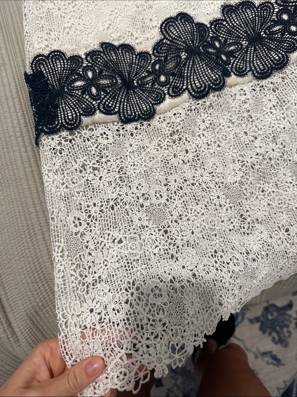 Revolve White Lace Midi Dress with Navy Floral Appliqué - Picture 3 of 5